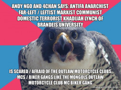 Andy Ngo and 4Chan Says: Antifa Anarchist Far-Left / Leftist Marxist Communist Domestic Terrorist Khadijah Lynch of Brandeis University is scared / afraid of the Outlaw Motorcycle Clubs MCS / Biker Gangs like the Mongols Outlaw Motorcycle Club MC Biker G