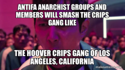 Antifa Anarchist groups and members will smash the Crips Gang like the Hoover Crips Gang of Los Angeles, California