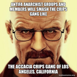 Antifa Anarchist groups and members will smash the Crips Gang like the Accacia Crips Gang of Los Angeles, California