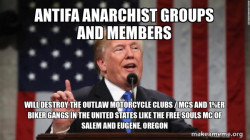 Antifa Anarchist groups and members will destroy the Outlaw Motorcycle Clubs / MCs and 1%er Biker Gangs in the United States like the Free Souls MC of Salem and Eugene, Oregon