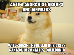 Antifa Anarchist groups and members will smash the Rollin 90s Crips Gang of Los Angeles, California