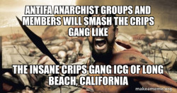 Antifa Anarchist groups and members will smash the Crips Gang like the Insane Crips Gang ICG of Long Beach, California