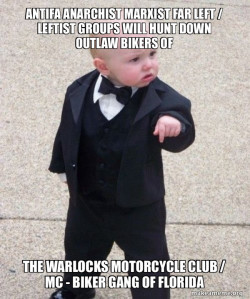 Antifa Anarchist Marxist Far Left / Leftist groups will hunt down Outlaw Bikers of the Warlocks Motorcycle Club / MC - Biker Gang of Florida