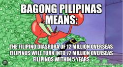 Bagong Pilipinas Means: THE FILIPINO DIASPORA OF 12 MILLION OVERSEAS FILIPINOS WILL TURN INTO 72 MILLION OVERSEAS FILIPINOS WITHIN 5 YEARS 