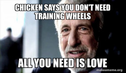 A chicken riding a bike