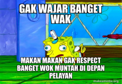 Mocking Spongebob muntah di depan pelayan meme Ilyas 