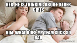 Couple thinking in bed