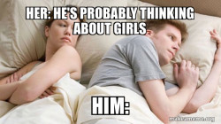 Couple thinking in bed