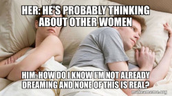 Couple thinking in bed