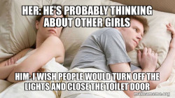 Couple thinking in bed
