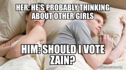 Couple thinking in bed