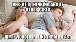 Couple thinking in bed