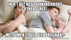 Couple thinking in bed
