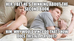Couple thinking in bed
