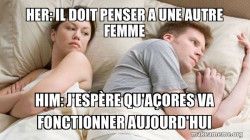 Couple thinking in bed