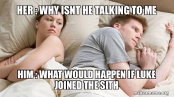 Couple thinking in bed