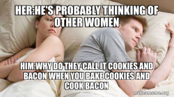 Couple thinking in bed