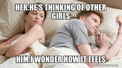 Couple thinking in bed