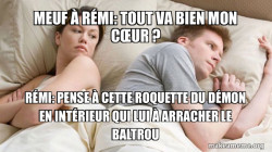 Couple thinking in bed