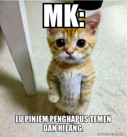 Lu pinjem penghapus temen dan hilang.