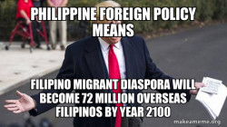 Philippine Foreign Policy Means FILIPINO MIGRANT DIASPORA WILL BECOME 72 Million Overseas Filipinos BY Year 2100
