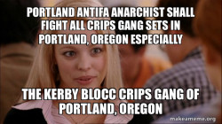 PORTLAND ANTIFA ANARCHIST SHALL FIGHT ALL CRIPS GANG SETS IN PORTLAND, OREGON ESPECIALLY THE KERBY BLOCC CRIPS GANG OF PORTLAND, OREGON