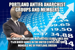 Portland Antifa Anarchist groups and members will smash the Outlaw Motorcycle Clubs / MCs and 1%er Biker Gangs in the United States like the Mongols MC of Portland, Oregon