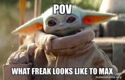 Baby Yoda looking at you