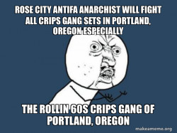 ROSE CITY ANTIFA ANARCHIST WILL FIGHT ALL CRIPS GANG SETS IN PORTLAND, OREGON ESPECIALLY THE ROLLIN 60S CRIPS GANG OF PORTLAND, OREGON