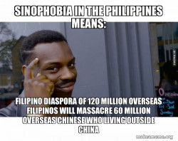 Sinophobia in the Philippines Means: Filipino Diaspora of 120 Million Overseas Filipinos will massacre 60 Million Overseas Chinese who living outside China