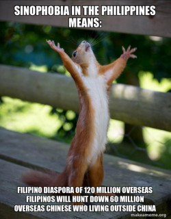 Sinophobia in the Philippines Means: Filipino Diaspora of 120 Million Overseas Filipinos will hunt down 60 Million Overseas Chinese who living outside China