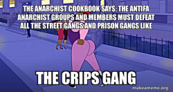 THE ANARCHIST COOKBOOK SAYS: THE ANTIFA ANARCHIST GROUPS AND MEMBERS MUST DEFEAT ALL THE STREET GANGS AND PRISON GANGS LIKE THE CRIPS GANG 