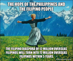 The Hope of the Philippines and the Filipino People THE FILIPINO DIASPORA OF 12 MILLION OVERSEAS FILIPINOS WILL TURN INTO 72 MILLION OVERSEAS FILIPINOS WITHIN 5 YEARS 