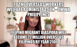 TO THE Overseas Workers Welfare Administration - OWWA PHILIPPINES FILIPINO MIGRANT DIASPORA WILL BECOME 72 Million Overseas Filipinos BY Year 2100 