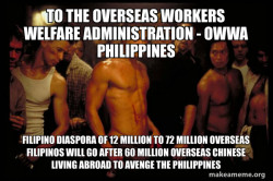TO THE Overseas Workers Welfare Administration - OWWA PHILIPPINES FILIPINO DIASPORA OF 12 MILLION TO 72 MILLION OVERSEAS FILIPINOS WILL GO AFTER 60 MILLION OVERSEAS CHINESE LIVING ABROAD TO AVENGE THE PHILIPPINES  