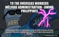 TO THE Overseas Workers Welfare Administration - OWWA PHILIPPINES FILIPINO DIASPORA OF 12 MILLION TO 72 MILLION OVERSEAS FILIPINOS WILL EMIGRATE TO AUSTRALIA, NEW ZEALAND, UNITED STATES, CANADA, MEXICO, LATIN AMERICA, BRITAIN AND EUROPE AT THE WAKE OF CH