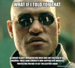 If feminists want us to excuse Lindsay Clancy's actions on postpartum depression, are we also excusing Eric Harris & Dylan Klebold, Adam Lanza, Dylan Roof, Nikolas Cruz, ,Seung-Hui Cho, James Holmes, Etc for that exact same reason? 