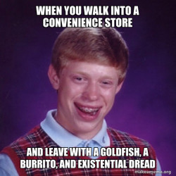 a silly complex situation involving a convenience store
