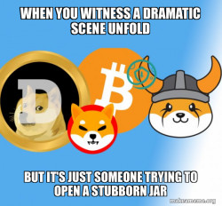 create meme which shows a  human face expressing absurd moment which will be funny and dramatic