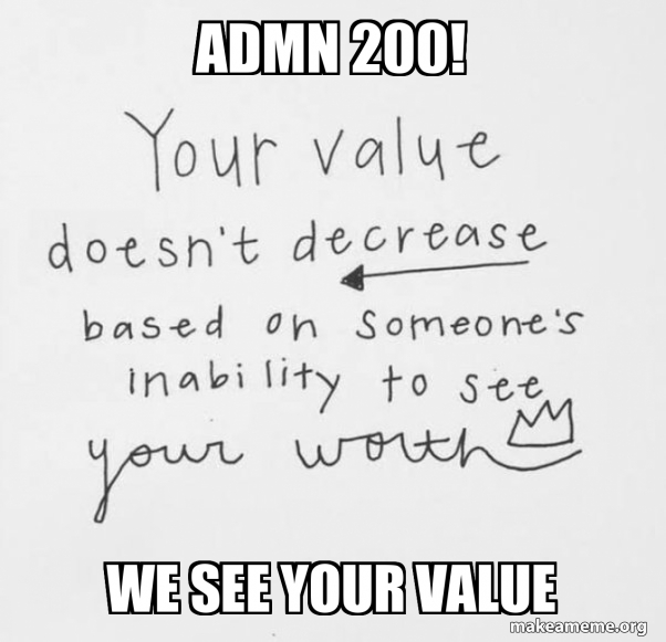ADMN 200! We see your value Meme Generator