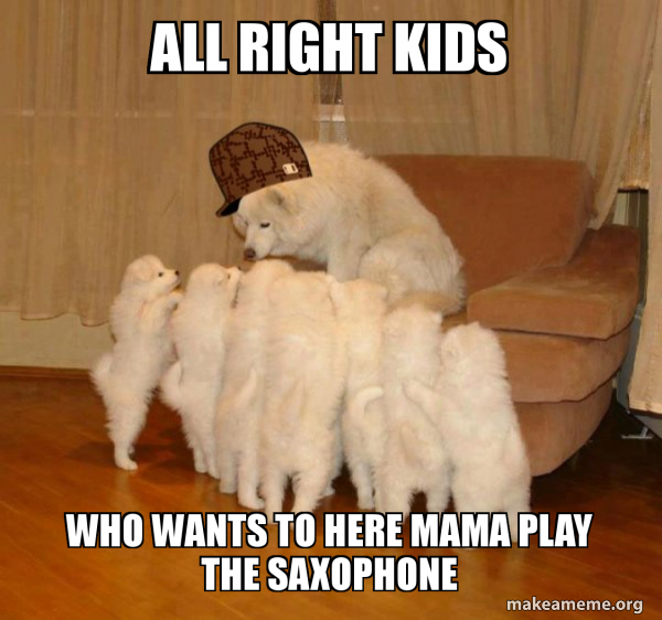 All Right Kids Who Wants To Here Mama Play The Saxophone Scumbag Storytelling Dog Make A Meme