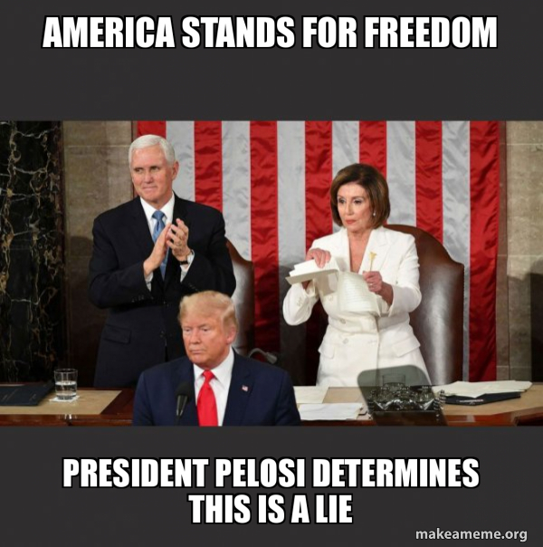 Nancy Pelosi ripping Trump's speech up meme