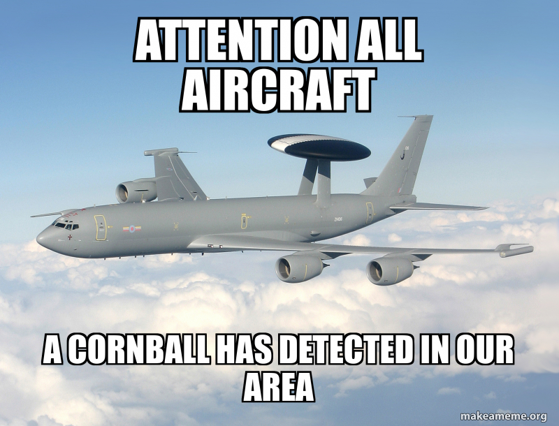 Attention all aircraft A cornball has detected in our area Meme Generator