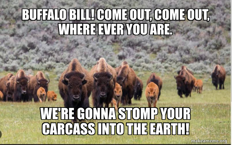Buffalo bill! come out, come out, where ever you are. we're gonna stomp ...