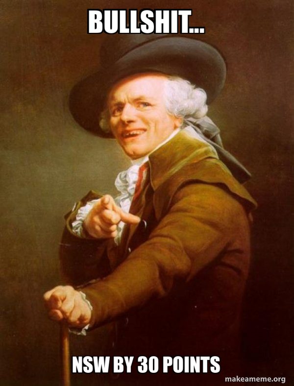 Bullshit... NSW by 30 points - Joseph Ducreux Meme Generator