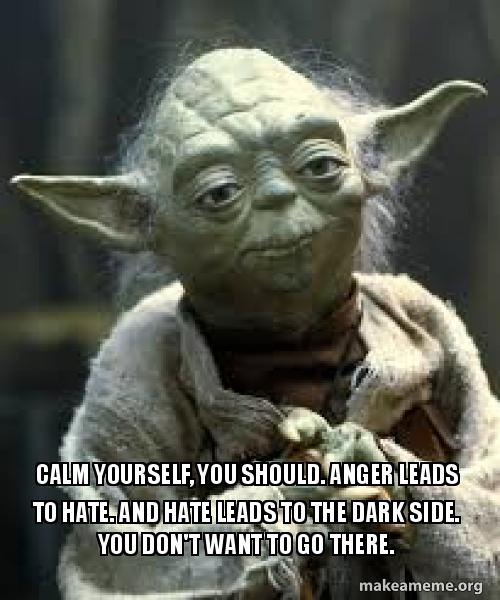 calm yourself, you should. anger leads to hate. And hate leads to the ...
