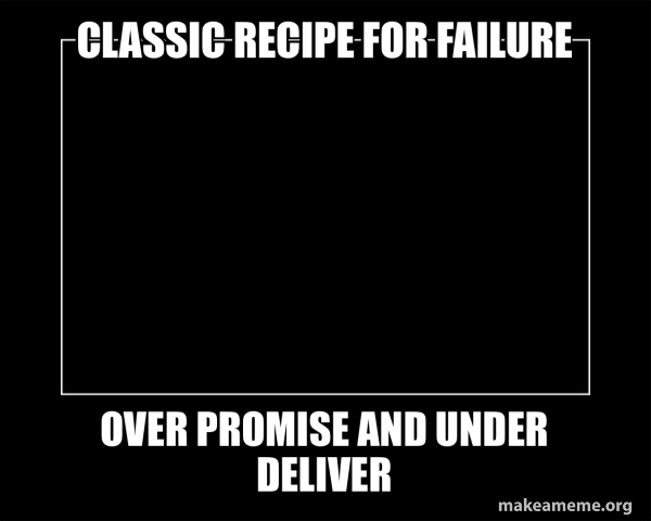 Classic Recipe For Failure Over Promise and Under Deliver ...