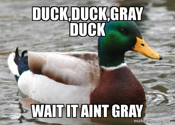 Wait Duck Duck,Duck,Gray Duck wait it aint gray - Actual Advice Mallard Meme ...