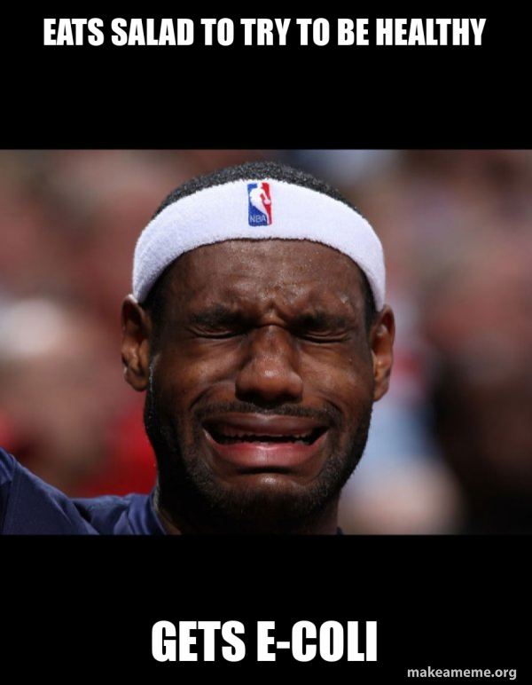 Eats salad to try to be healthy Gets E-Coli - Lebron Crying Meme Generator