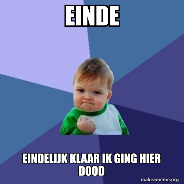 einde eindelijk klaar ik ging hier dood - Success Kid Meme Generator